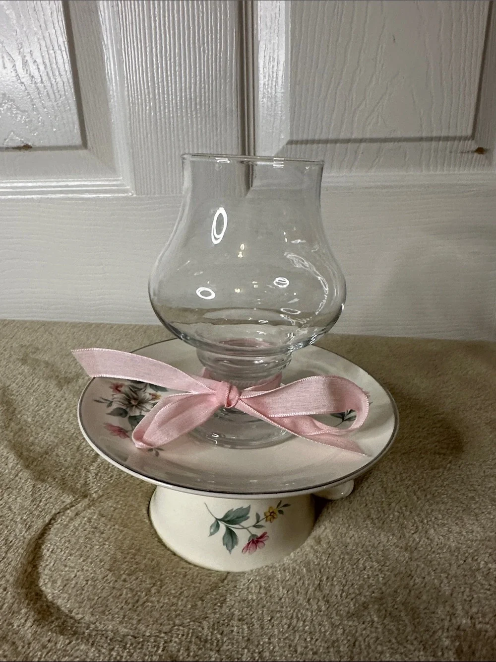 Floral Victorian Style Tea Cup with Saucer Tea light/Votive Holder Handmade EUC
